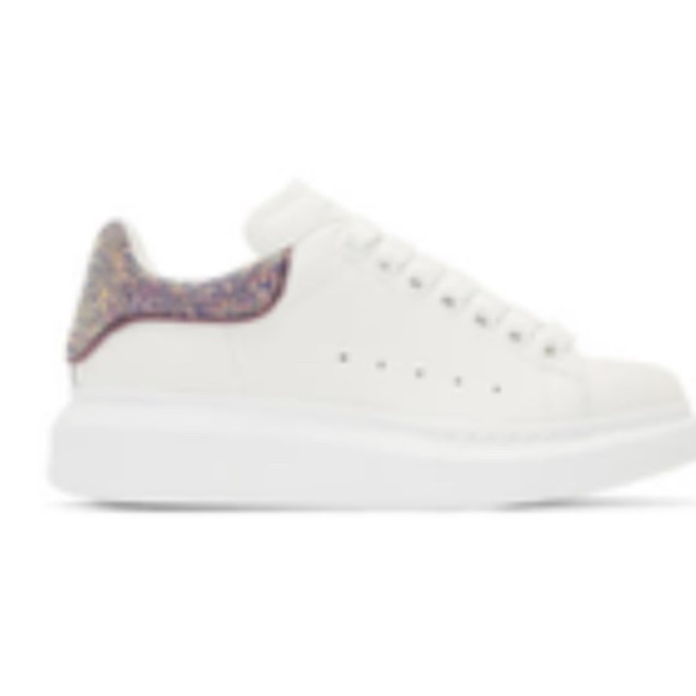 Alexander McQueen White Platform Sneakers with Iridescent Heel Tab